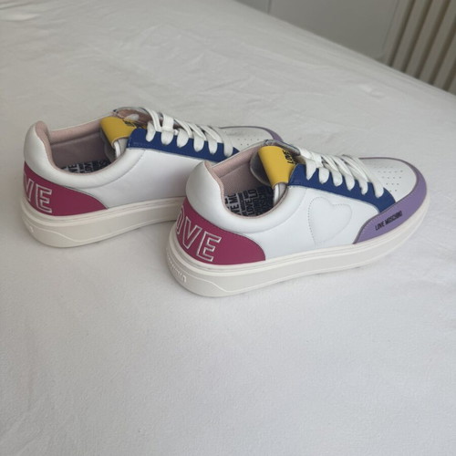 Love Moschino women's sneakers, white with purple, blue and pink accents