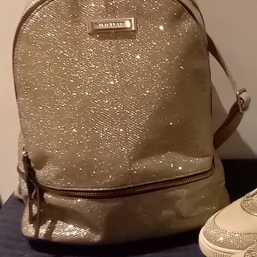 River Island backpack used in gold and pink