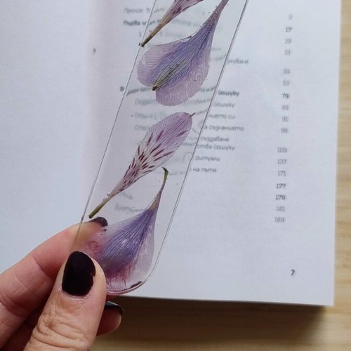 Floral bookmark handmade with petals of Alstroemeria
