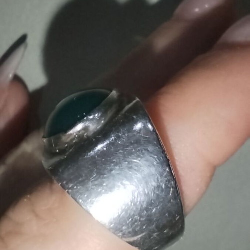 Sterling silver ring with green onyx cabochon used