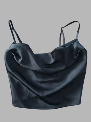 Black satin crop top size medium like new with cowl neck