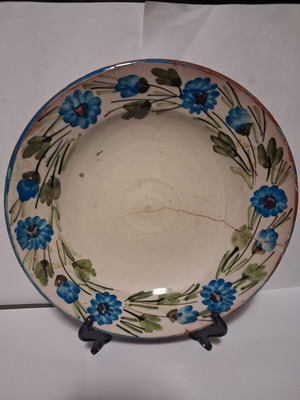 Samian Handmade Ceramic Plate used, early 20th century Aegean folk art