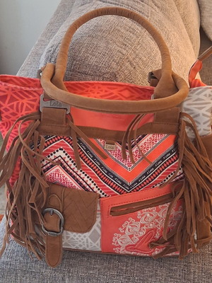 Lois Boho shoulder bag, fuchsia and brown vintage style