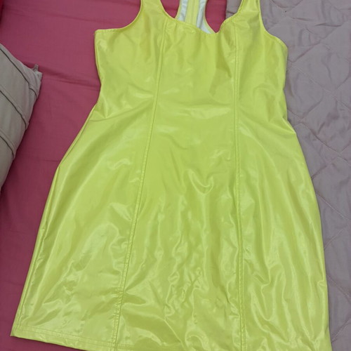 Shein yellow vinyl dress new, size L