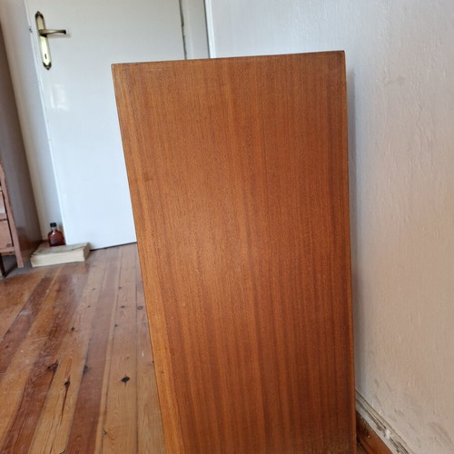 Vintage low wooden bookshelf with two shelves