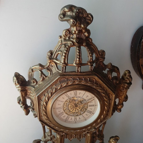 German brass clock baroque style used, 50-60s, large 40cm