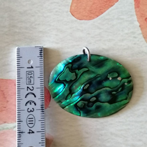 Abalone Shell Pendant Oval with Silver 925 Ring new, blue and green