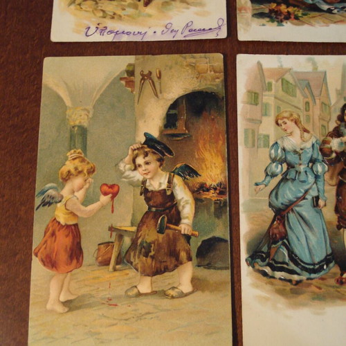 Embossed postcards used, pack of 7, from 1907