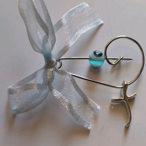 Handmade baptism favors pack of 50 silver with blue eye bead