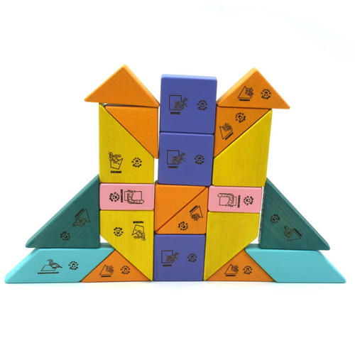 Mini Balance Game with 20 Geometric Shapes, Handmade from Beech Wood