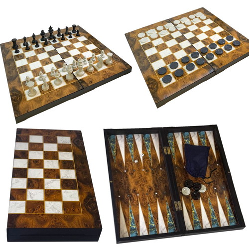Backgammon chess checkers set 3in1 new, wood, 48x48 cm