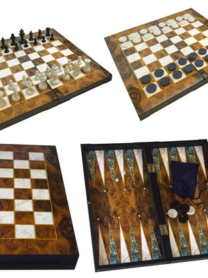 Backgammon chess checkers set 3in1 new, wood, 48x48 cm