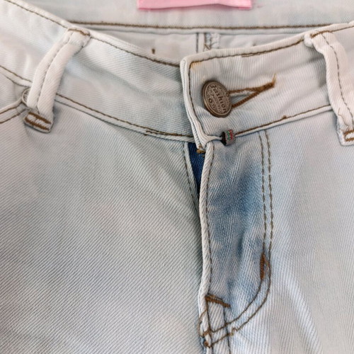 Jeans used with rips in straight leg, XS, white turquoise