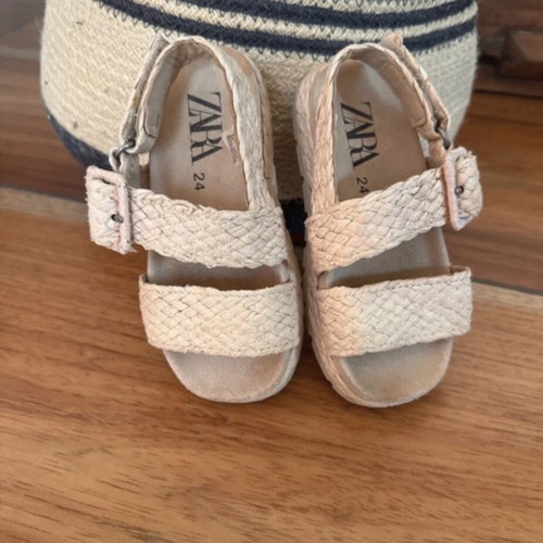 Zara kids boho sandals size 24 used, beige, adjustable closure