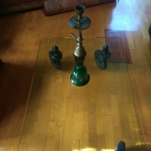 Hookah used with green glass base and 54 cm bronze body