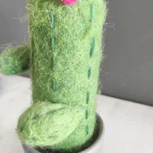 Decorative felt cactus like new with ceramic pot