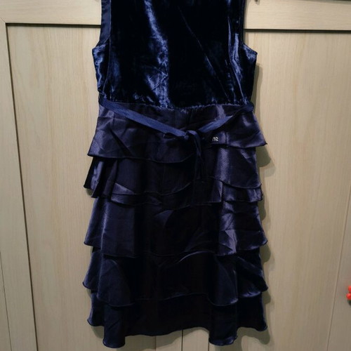 Velvet girls dress like new, blue with satin ruffles