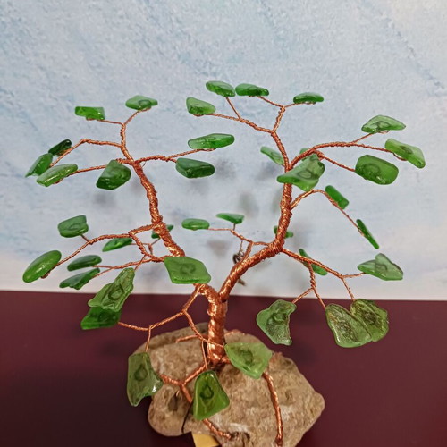 Tree made of copper wire and green glass new