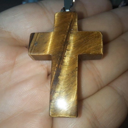 Large Cross made of natural Tiger's Eye crystal new