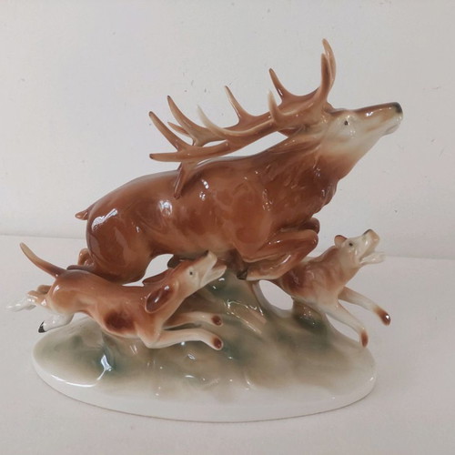 Deer with hunting dogs Graefenthal used, Germany