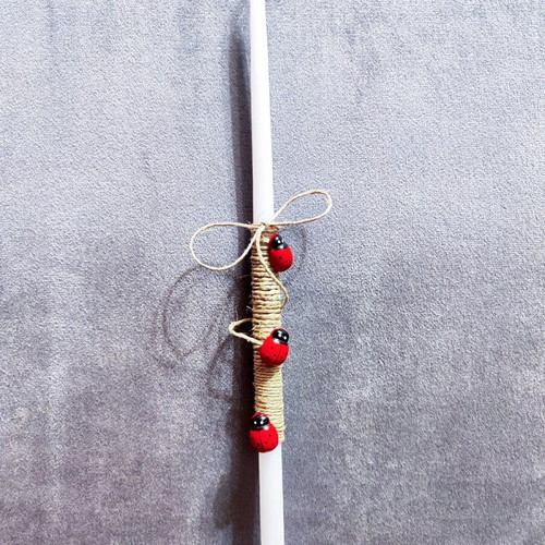 Ladybug Easter Candle 37cm new, white wax with natural twine