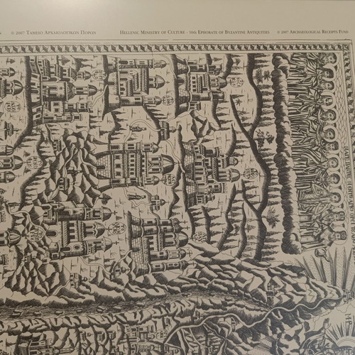 Framed reproduction of old Athos map print used