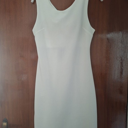 Off-White Sleeveless Mini Dress with Gold Back Zip