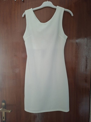 Off-White Sleeveless Mini Dress with Gold Back Zip