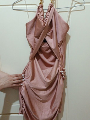 Satin dress new, dusty rose with gold chain and open back