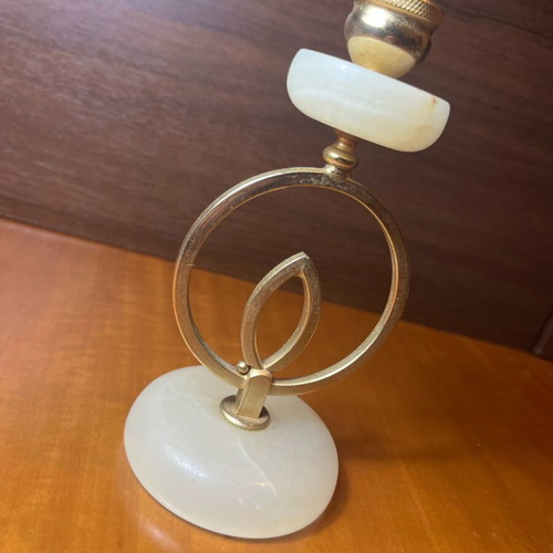 Vintage Alabaster Candlestick with Brass Ankh Symbol like new