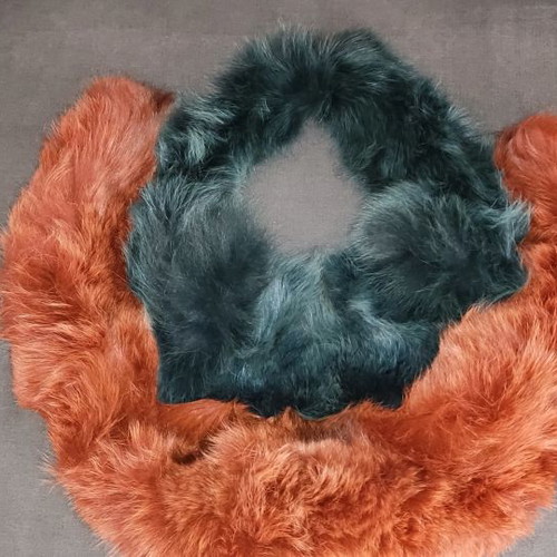 Fur collar scarves used, set of 2, brown and green shades