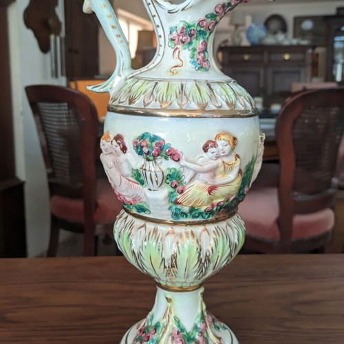Capodimonte large vintage porcelain pitcher vase 1970s, 39 cm