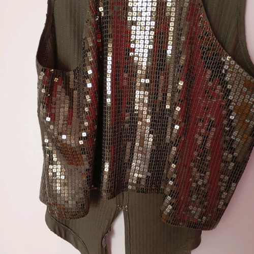Blouse style vest with sequins Benetton medium, like new, khaki