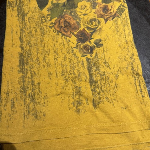 Attrattivo yellow cotton T-shirt with flowers, size S