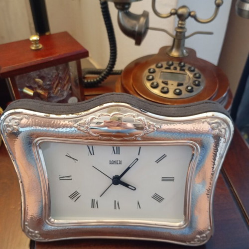 Ranieri Quartz Silver Table Clock used, Italian, 925 silver
