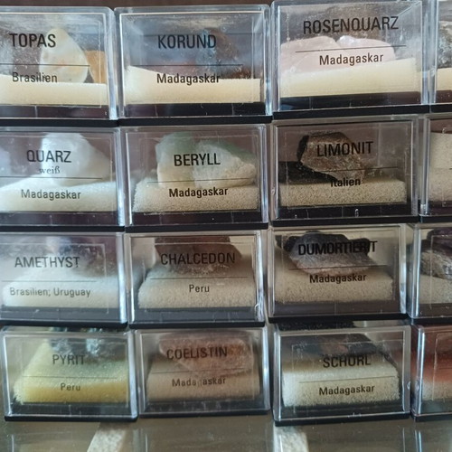 Mineral collection in display cases