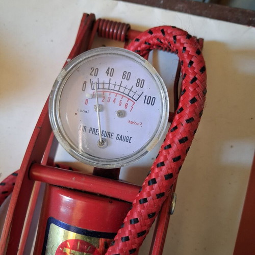 Foot Pump with Manometer used, metal heavy-duty