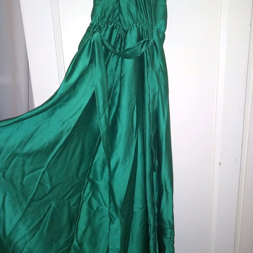 Emerald green satin long dress with straps L&S like new
