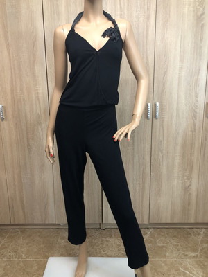 Danoff ολόσωμη φόρμα με λαιμόκοψη halter και floral λεπτομέρεια σε μαύρο, μέγεθος L