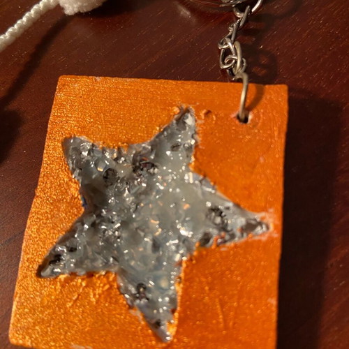 Wooden keychain with ciel stones and evil eye new