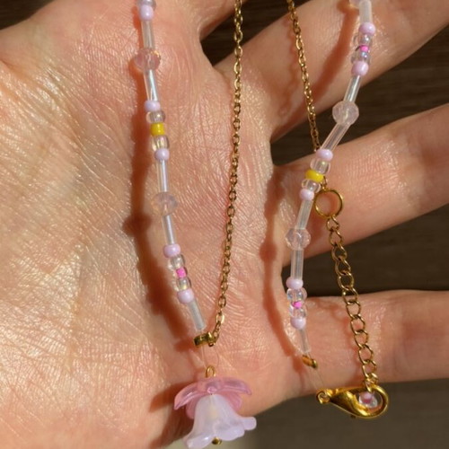 Handmade necklace and earrings set in pink-yellow shades inspired by Barbie Rapunzel