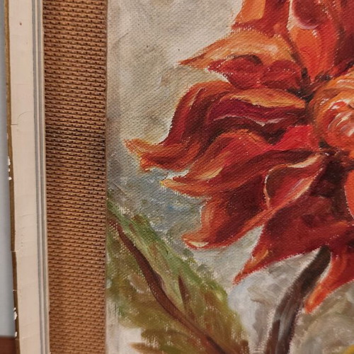 Oil painting used 1955 by V. Chortaridis, floral theme