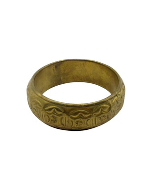 Vintage brass bangle bracelet with floral relief boho style 1970s like new