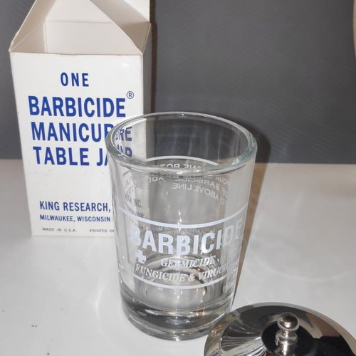 Barbicide glass disinfectant jar 120ml with stainless steel lid new