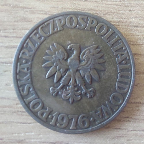 Poland 5 Zlotych 1976 coin used, brass
