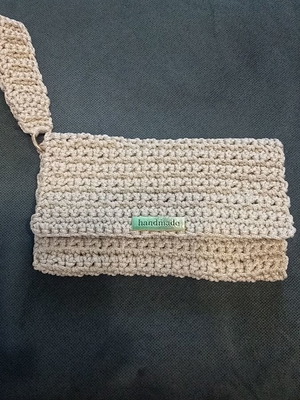 Handmade bag new, beige with gold details