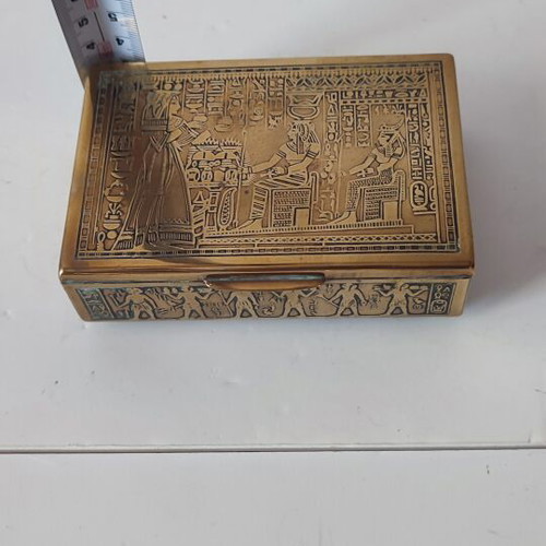 Vintage brass Egyptian box with wooden lining