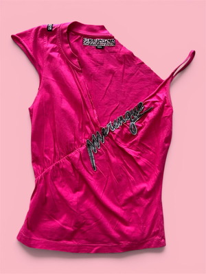 Miss Sixty Y2K hot pink τοπ με ένα ώμο μεταχειρισμένο με τύπωμα Maverique