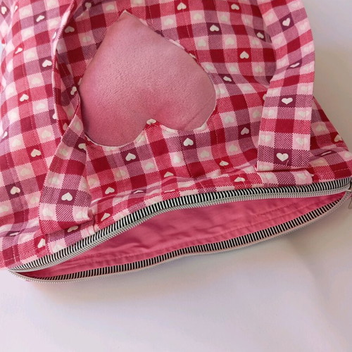 Tote bag red with hearts and pink puffy heart new