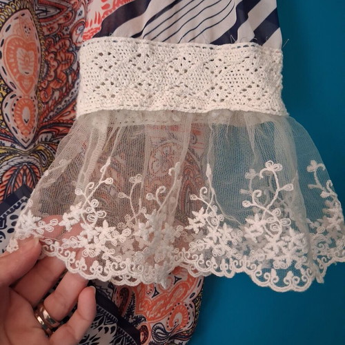 BSB Boho Off-Shoulder Blouse with Lace and Tassels, Like New, Size M
